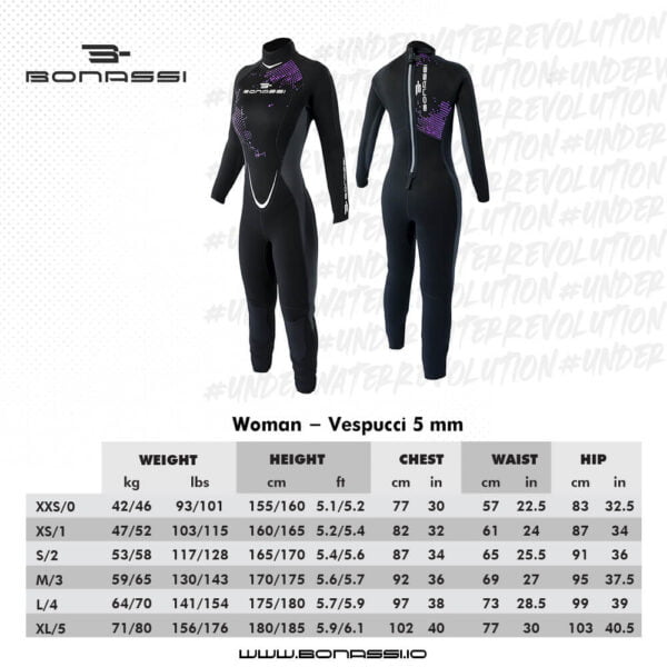vespucci women wetsuit size chart
